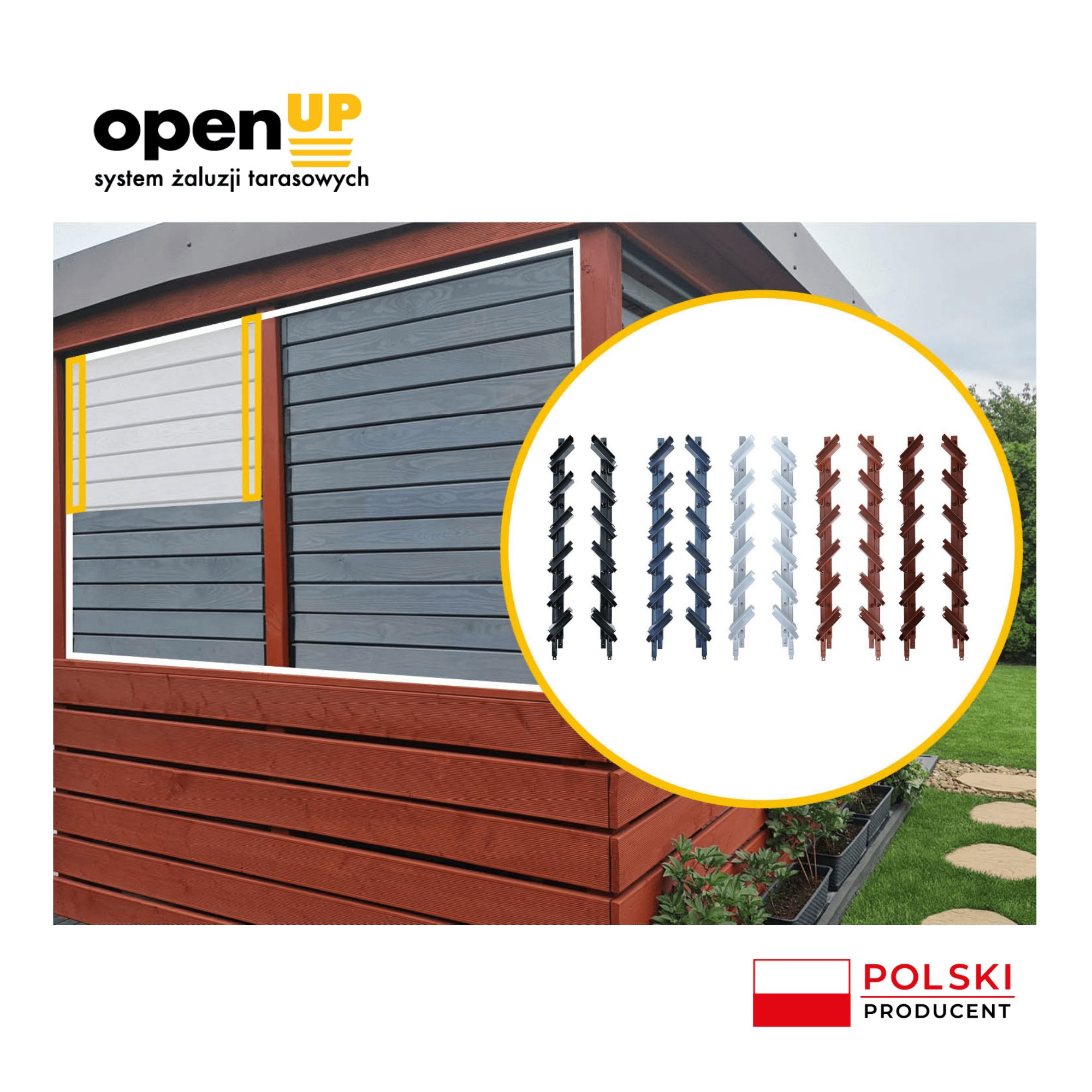 uchwyty do ruchomych żaluzji zewnętrznych OpenUp System, mechanizm do ruchomych deseczek