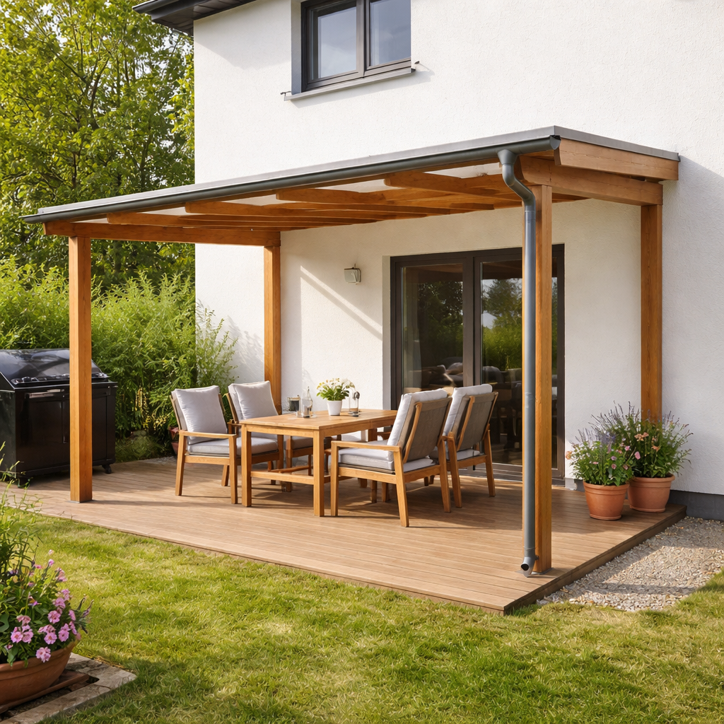 drewniane zadaszenie tarasu z dachem z poliwęglanu