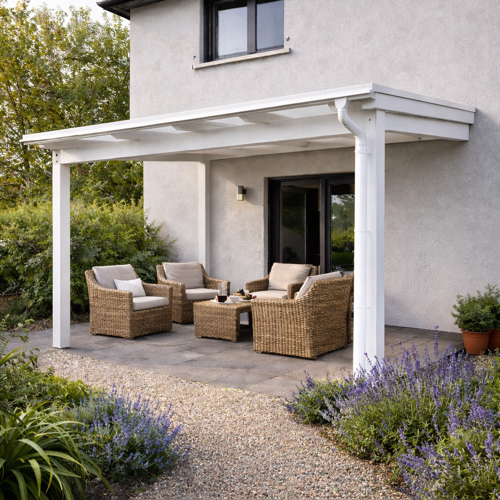 drewniane zadaszenie tarasu z dachem z poliwęglanu