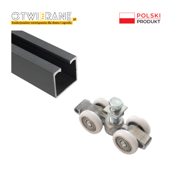 Mechanizm do drzwi przesuwnych. Szyna górna i wózek