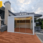 Pergola aluminiowa 400 × 460 cm z zabudową szklaną i aluminiową
