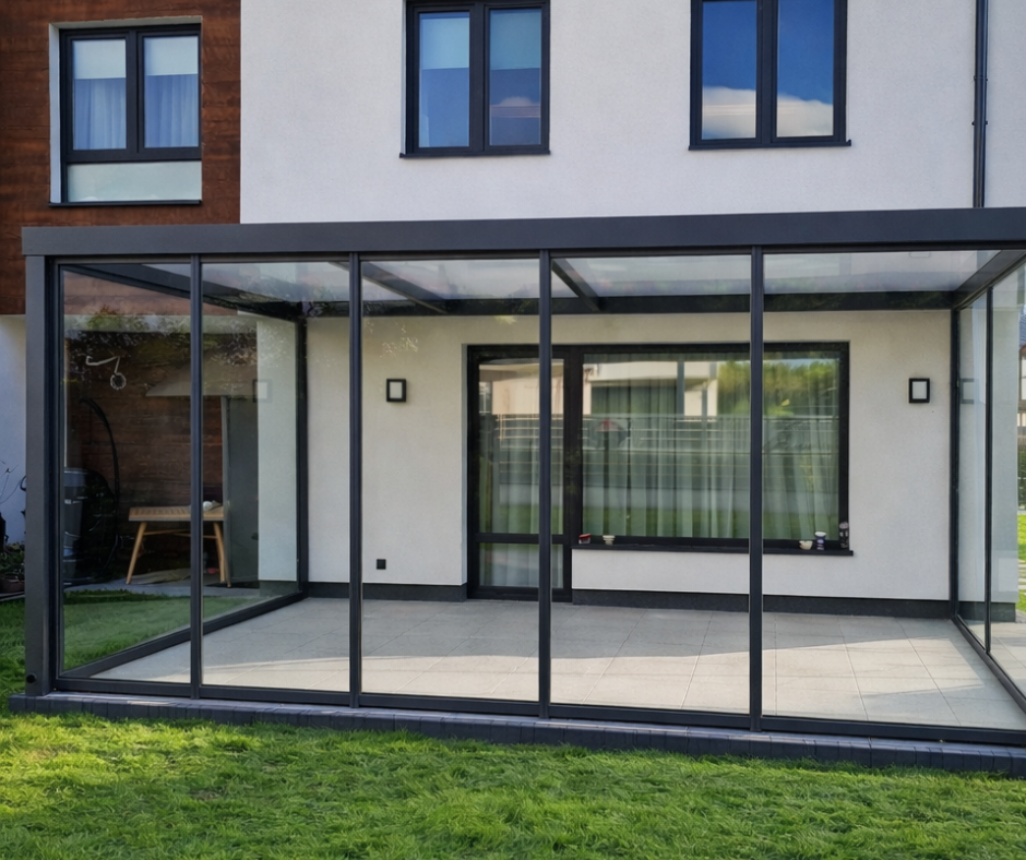 stała zabudowa tarasu szkłem system ramowy