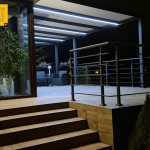Aluminium canopy 370 × 606 cm Nowy Dwór Mazowiecki LED terrace lighting