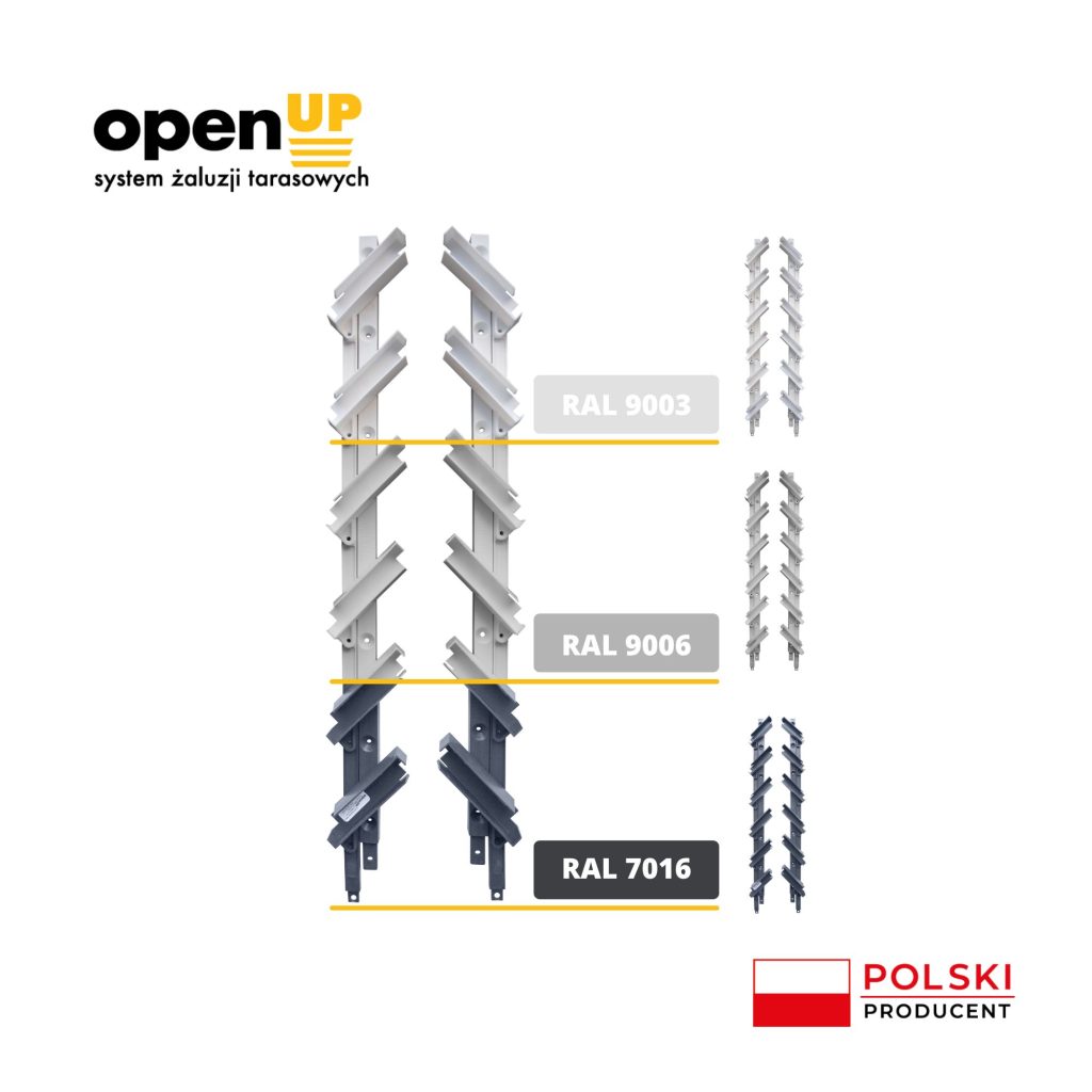 Uchwyty do ruchomych żaluzji zewnętrznych OpenUp System 7 kolorów